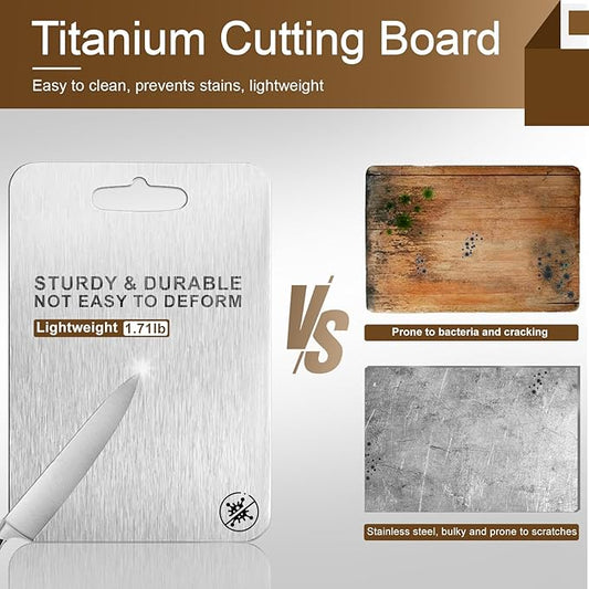 Titanium Cutting Board - 100% Pure Titanium Cutting Boards for Kitchen, Double Sided Medical-grade Cutting Mat for Easy to Clean, Ideal for Home & Outdoor Cooking (10in*14in*0.08in)