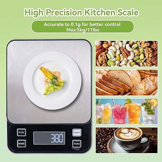 PTAZSCTC IP67 Waterproof Kitchen Scale, 5kg/11lb Capacity 0.1g Precision, Kitchen Scales Digital Weight Grams and Ounces,Battery Powered with 5 Units Conversion - Food Scales for Kitchen Essentials