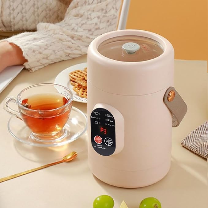 TOPINCN Mini Electric Cooker, Visual Lid, Portable Stewing Pot 500W, Hot Pot Electric, Comfortable Grip, Suitable for Home, Travel, Camping (US Plug 110V)