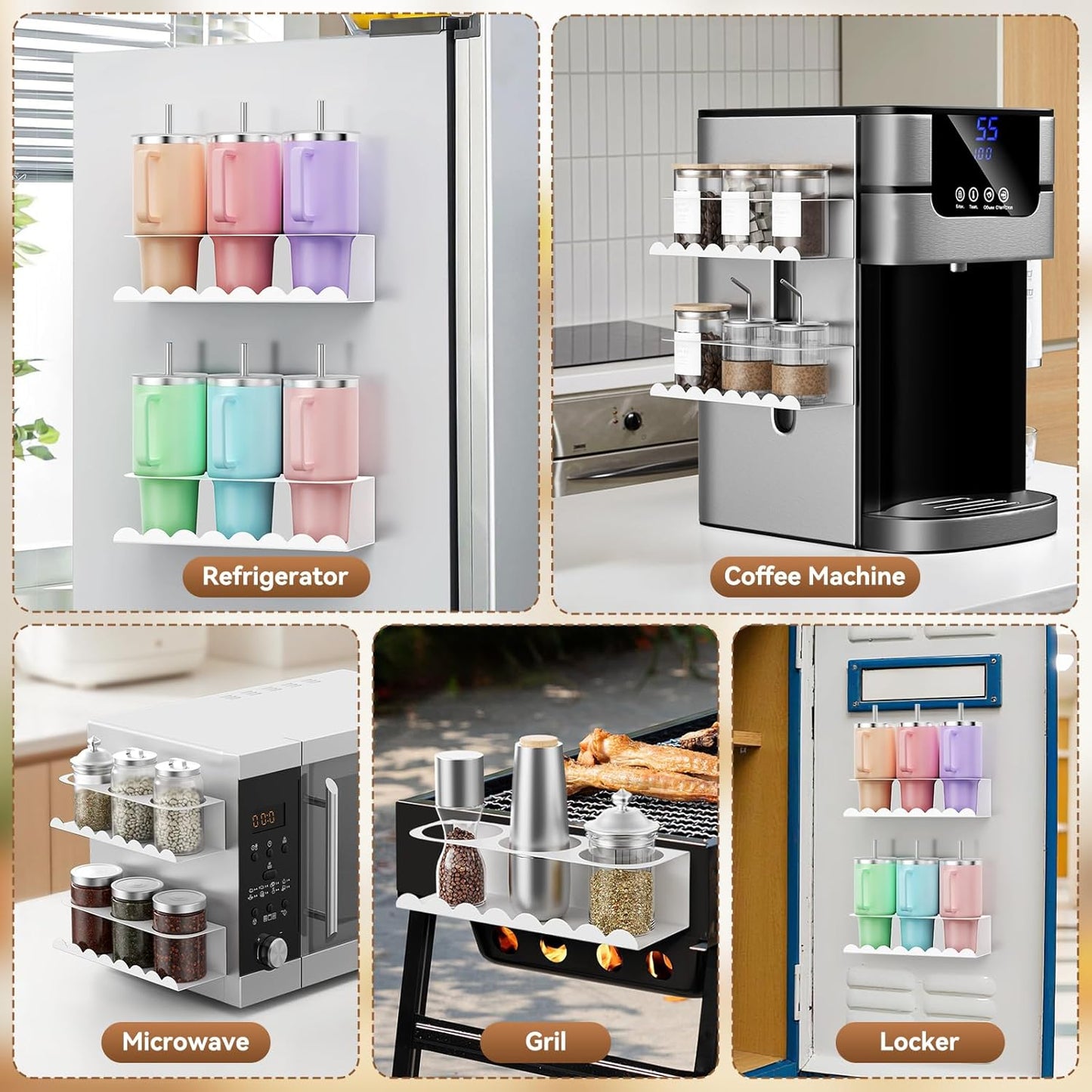 2 Pack Magnetic Cup Holder for Fridge, Water Bottle Organizer for Stanley 30&40 oz Tumbler Metal Stanley Cup Accessories Organizer for Home Kitchen Outdoor (White)