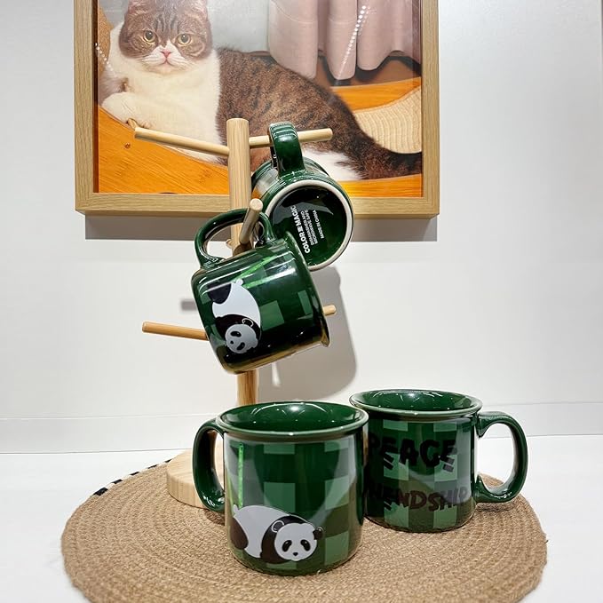 Ceramic Coffee Mugs Set of 4,14OZ Coffee Cups with Handle,Latte Mug,Great for Tea Hot Chocolate,Large Cute Mugs for Men,Women,Kids,Microwave&Dishwasher Safe for Kitchen or Office(GREEN)