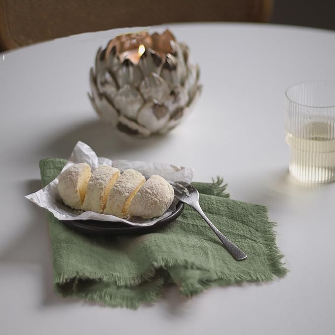 Handmade Cloth Napkins 100% Cotton Napkins with Fringe，Delicate Handmade Cloth Napkins for Dinners, Parties, Weddings and More，18 x 18 Inch Set of 4 - Sage Green
