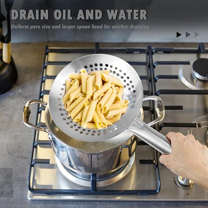 DOERDO Skimmer Slotted Spoon 8.7 Inch Oil Skimmer Pasta Strainer Stainless Steel Kitchen Utensils for Kitchen Cooking Frying, 22CM