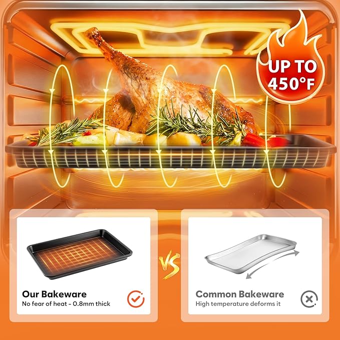 Cookie Sheets for Baking with Cooling Rack Set of 4, 0.8mm Thick Nonstick Baking Sheets for Oven, Half/Quarter/Jelly Roll Pans for Oven, Heavy Duty Oven Trays with Diamond Texture