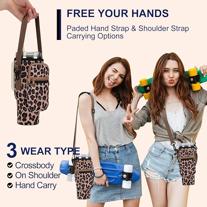 Water Bottle Carrier Bag for Stanley 40/30 oz Tumbler with Phone Pocket Neoprene Water Bottle Holder with Shoulder & Handheld Strap Stanley Cup Accessories