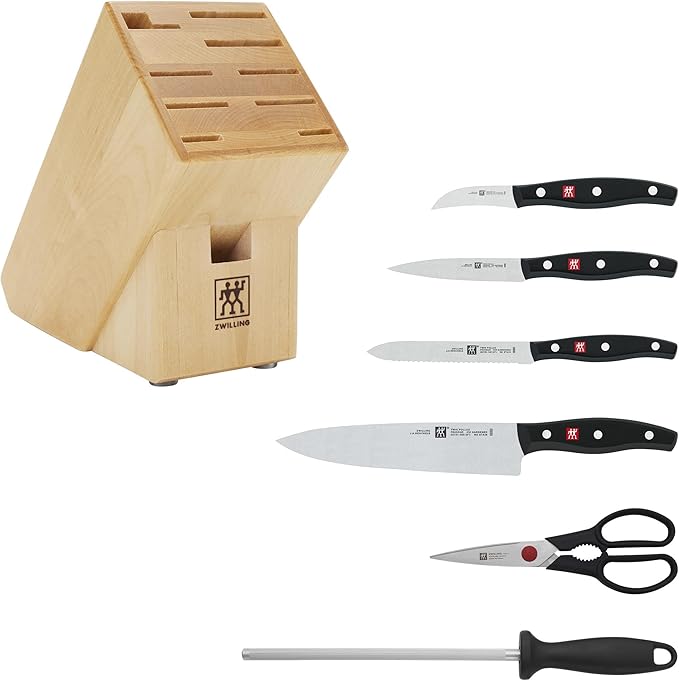 ZWILLING Twin Signature 7-Piece German Knife Set with Block, Razor-Sharp, Made in Company-Owned German Factory with Special Formula Steel perfected for almost 300 Years, Dishwasher Safe