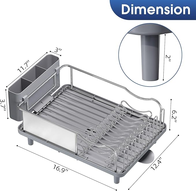 Stainless Steel Dish Drying Rack - Grade Large Capacity Kitchen Counter Organizer with Drain Board, Utensil Holder & Detachable Cup Shelf, 304 Surgical-Grade Rust-Proof Dish Drainer, Easy Assembly