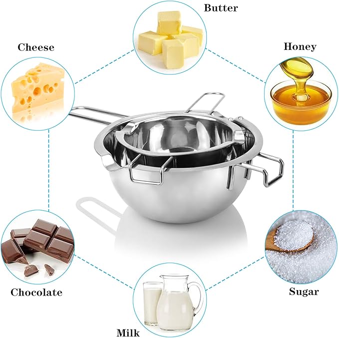 Double Boiler Pot Set for Melting Chocolate, Butter, Cheese, Caramel and Candy - 18/8 Steel Melting Pot, 2 Cup Capacity, Including The Biggest and Smallest Capacity…