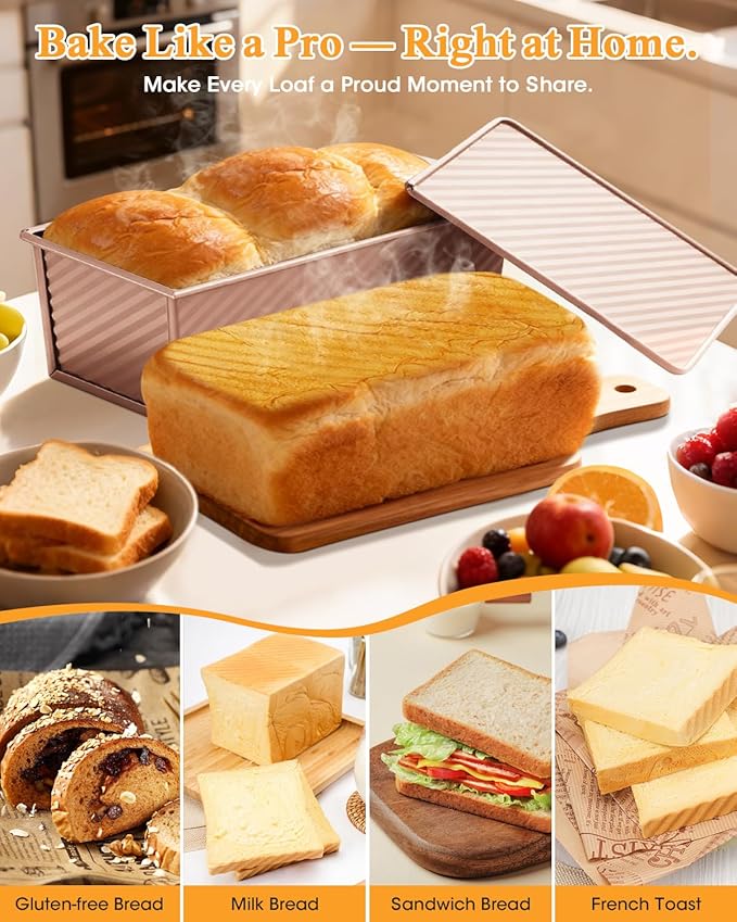 2Pack Pullman Loaf Pan with Lid: 2 LB & 1 LB Dough Capacity Carbon Steel Nonstick Bread Pan for Oven Baking - for Homemade Sourdough and Sandwich Bread - Essential for Home Bakers Family Kitchen