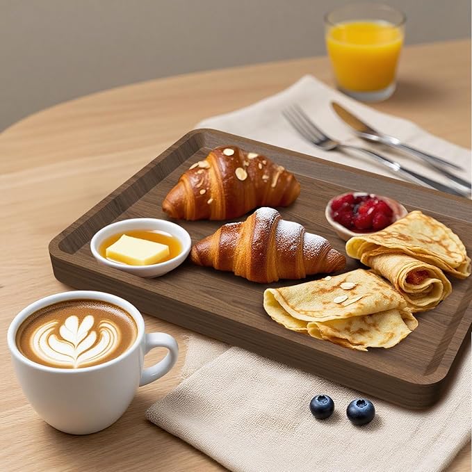 Serving Tray, 16x12in Food Drinks Tray Rustic Rectangular Tray Decorative Serving Platter for Ottoman, Breakfast in Bed, Dinner, Coffee Tablecch