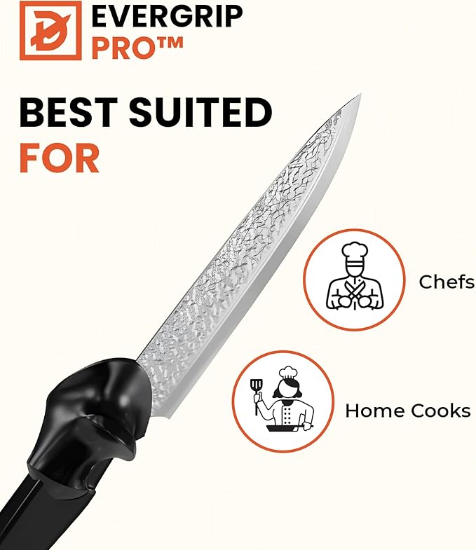 EverGrip Pro Chef Knife 8 Inch, High Carbon Stainless Steel Full Tang Kitchen Knife, Ergonomic Handle for Chopping, Slicing & Dicing, (Right Handed)