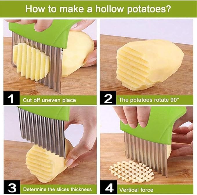 1pc Yellow Crinkle Cutter,Strong and Long-Lasting Stainless Steel Potato Carrot Chip Vegetable Crinkle Wavy Chopper Cutter,Fry Slicer Kitchen Gadget For Home Kitchen Camping,Mandolines and Slicers