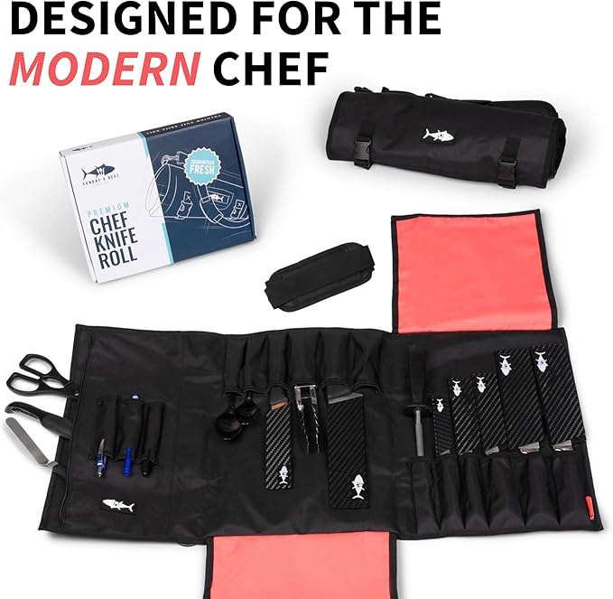 Chef Knife Roll Bag – Premium Nylon Chef Knife Bag for Professionals, Culinary Students & Home Cooks – Secure Storage & Portable Design for Chef Knives & Accessories (Black)