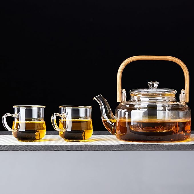 Glass Tea Pot with Infuser and Lid 800ML/27 FL OZ, Heat Resistant Borosilicate Glass Tea Kettle for Blooming and Loose Leaf Tea, Stovetop Safe