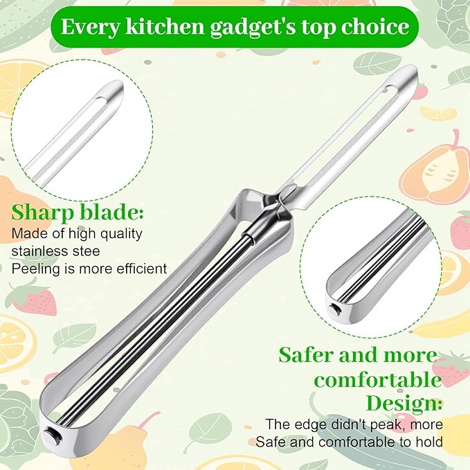 2 Pack Stainless Steel Potato Peelers for Kitchen, Swivel Fruit Vegetable Peeler with Easy Grip Ergonomic Handle Rotary Peeler for Carrot Potato Fruit Dishwasher Safe Kitchen Tool
