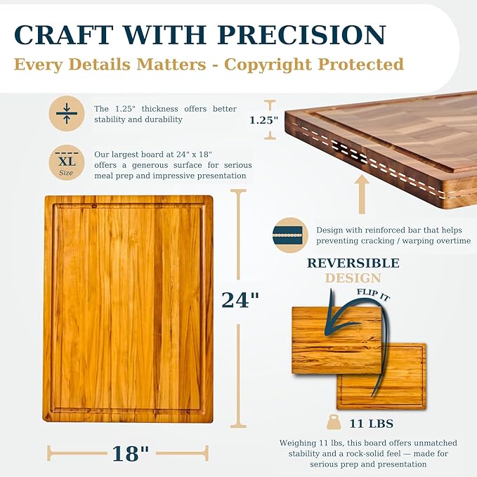Bearchop Acacia Wood Cutting Boards for Kitchen, [24"x18"x1.25"] Extra Large Cutting Boards with Juice Groove, Handle, Gift Box, Anti Crack/Warp Design Acacia Wood Butcher Block Cutting Board