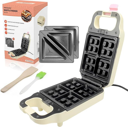 Waffle Maker Electric Sandwich Maker 2 in 1 with Non Stick Removable Plates
