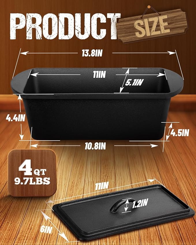Cast Iron Bread Loaf Pan with Lid, 3.5QT, 13x5 inches, Black Nonstick Popover Pan for Sourdough and Homemade Bread, Mini Loaf Pans with Lids