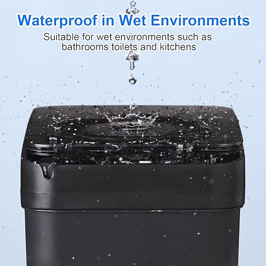 Bathroom Automatic Trash Can 4 Gallon Touchless Motion Sensor Small Garbage Can with Lid Smart Electric Plastic Narrow Garbage Bin for Living Room Bedroom Office Kitchen (Black)