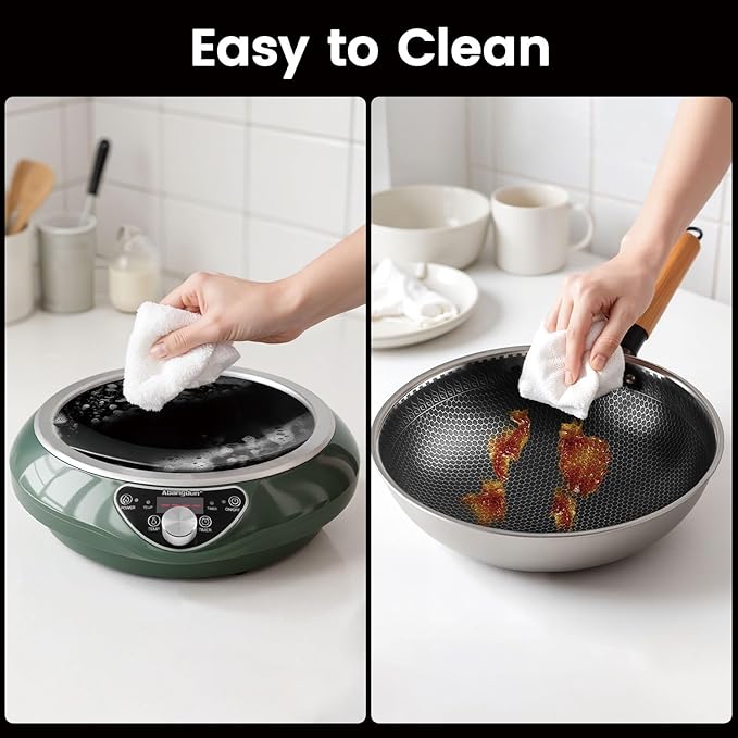 Abangdun Wok Induction Cooktop 1700W 120V Burner Induction Curved Electric Stove Hot Plate Round Bottom Frying Evenly