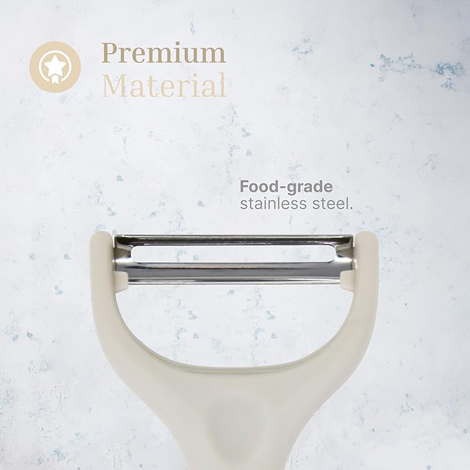 Vegetable Peeler 3-Piece Set – Swivel Cutter, Y-Shaped Slicer, and Julienne Peeler with Bottle Opener and Built-in Eye Remover – Stainless Steel Blade with Comfortable Handle for Kitchen – Cream