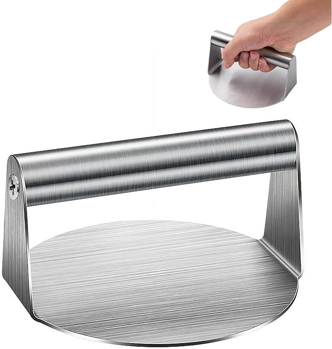 Steel Smashed Burger Press, 4.72" Round Burger Smasher with Anti-Scald Handle, Hamburger Press, Dishwasher Safe Grill Press for Griddle, Juicy and Crispy Burgers for BBQs, Cookouts