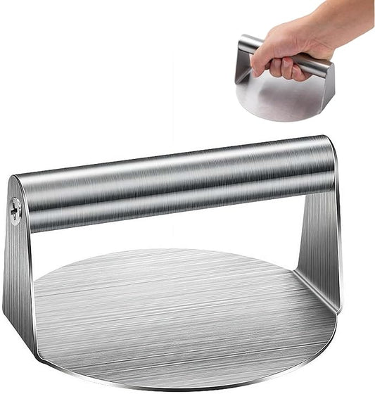 Steel Smashed Burger Press, 4.72" Round Burger Smasher with Anti-Scald Handle, Hamburger Press, Dishwasher Safe Grill Press for Griddle, Juicy and Crispy Burgers for BBQs, Cookouts