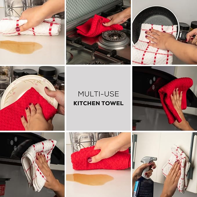 GOLD TEXTILES Kitchen Towels 144 Pack Premium 100% Cotton Dish Towels for Kitchen (15 x 25 Inches) Soft & Absorbent Kitchen Hand Towels for Drying Dishes, Cleaning - Reusable and Washable (Red)