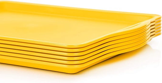 Mintra Home Durable Serving Tray - (6pk, Yellow) Unbreakable, Breakfast, Cafeteria, Fast Food, Handles
