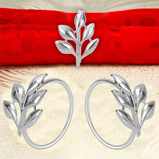 KPOSIYA Set of 6 Leaf Napkin Rings Metal Gold Napkin Holder Table Napkin Rings for Thanksgiving Day Christmas Dinning Table Parties Everyday (Ye Zi-Silver 6)