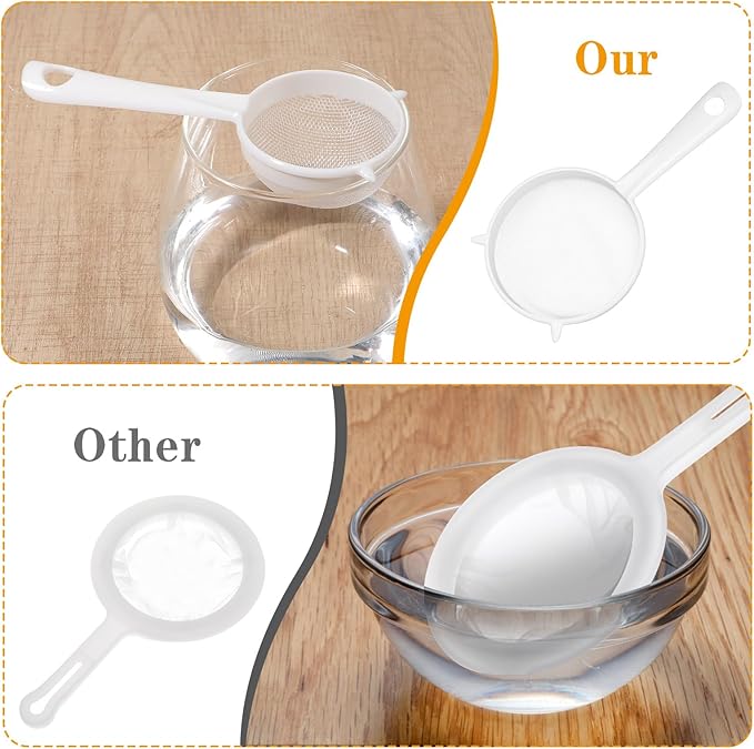 2 Pcs Plastic Mesh Strainer Colander Set, Double Ear Fine Food Mesh Strainer for Kefir Tea Coffee Nut Milk Flour Sifter Dishwasher Safe