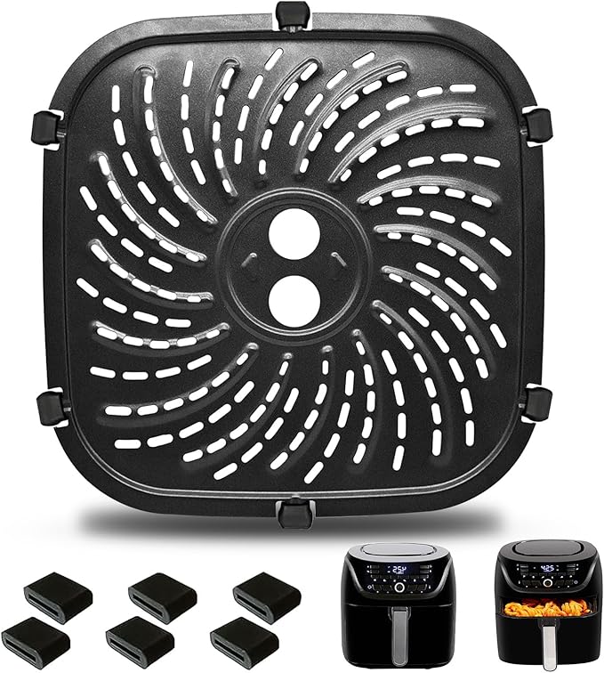 GWYXC Air Fryer Grill Pan for PowerXL Vortex Pro 6 QT Air Fryer, Oval Nonstick 8.67''*8.67''Air Fryer Accessories Replacement Parts Rack Tray Basket Crisper Plate with Rubber Bumpers,Dishwasher Safe