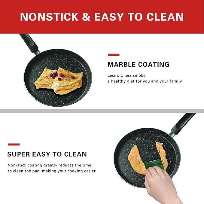LECOOKING Nonstick Dosa Pan, Crepe Pan,Comal Para Tortillas, Non-Stick Pancake Griddle Compatible with Induction， also for Crepes.9.5 inch