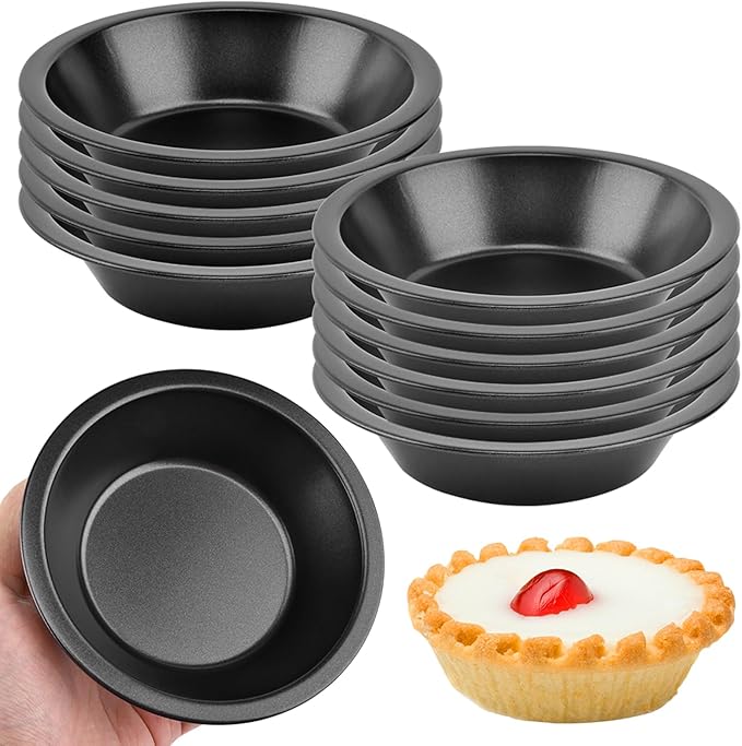 12 Pcs Mini Pie Pans,5 Inch NonStick Individual Dish Pie Plate Reusable Round Tins Small Bakeware for Baking Pot Pies, Cakes, Quiches, Tarts, Desserts(COLOR:Black)