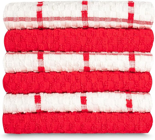 GOLD TEXTILES Kitchen Towels 144 Pack Premium 100% Cotton Dish Towels for Kitchen (15 x 25 Inches) Soft & Absorbent Kitchen Hand Towels for Drying Dishes, Cleaning - Reusable and Washable (Red)