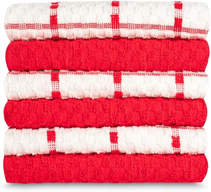 GOLD TEXTILES Kitchen Towels 6 Pack Premium 100% Cotton Dish Towels for Kitchen (15 x 25 Inches) Super Soft & Absorbent Kitchen Hand Towels for Drying Dishes, Cleaning - Reusable and Washable (Red)