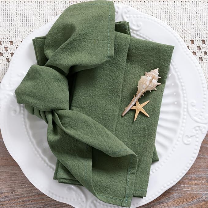 MLMC 4 Pack Olive Green Cloth Napkins Rustic Washable Cotton Linen Napkins Set of 4 17"x17" Reusable Dinner Napkins Cloth for Spring Wedding Party Gatherings Decor