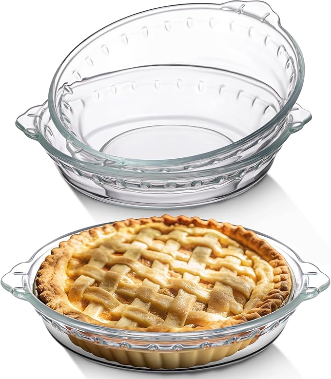 Uiifan 2 Packs 6 Inches Mini Glass Pie Pan for Baking 11.6 oz Clear Pie Plate with Handles Round Glass Dish for Baking and Serving, Snacks, Salads, Desserts