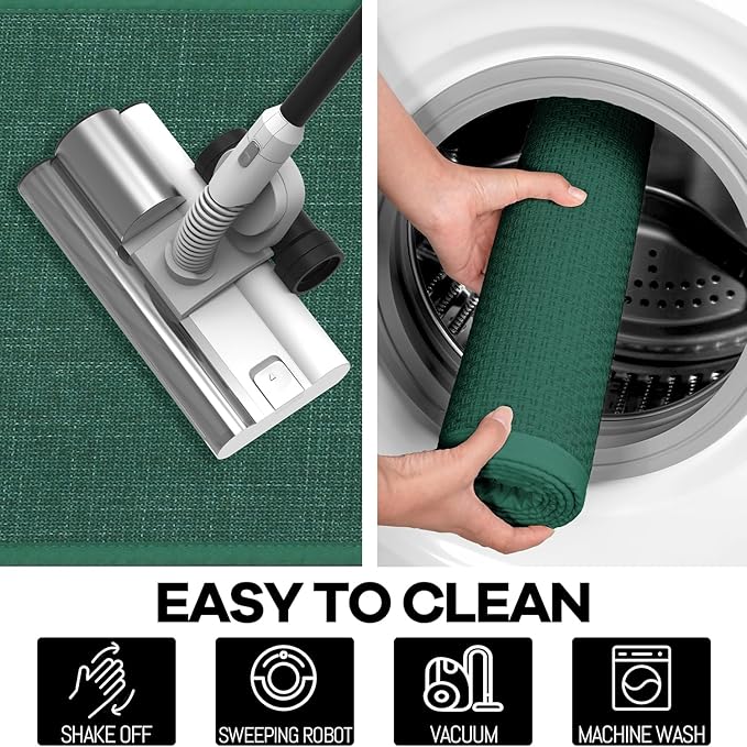 Kitchen Rug, Rubber Non Slip Kitchen Rugs Washable, Absorbent Runner Mat for Floor, Machine Washable Standing Mats for in Front of Sink, Laundry, Entryway, Hallway (Dark Green, 71" × 35.5")