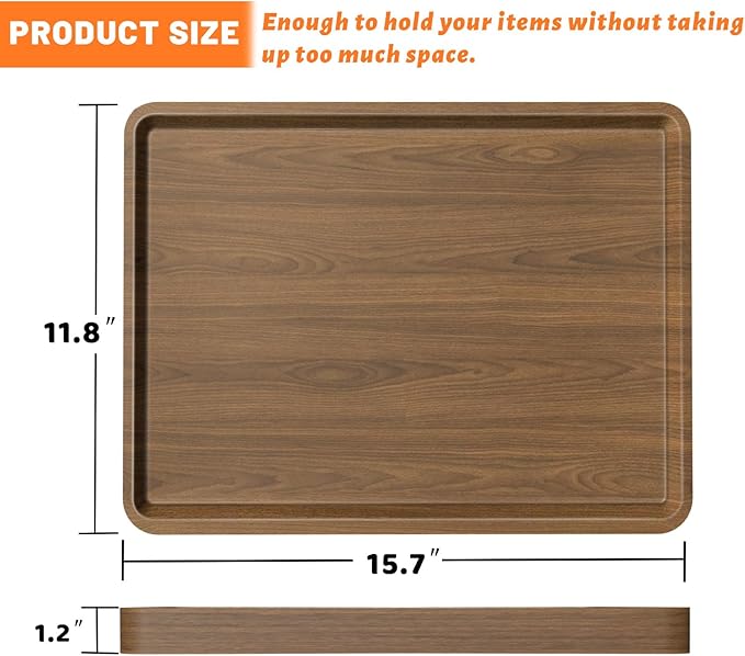 Serving Tray, 16x12in Food Drinks Tray Rustic Rectangular Tray Decorative Serving Platter for Ottoman, Breakfast in Bed, Dinner, Coffee Tablecch