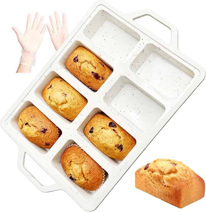 1PCS Nonstick Silicone Mini Loaf Pans with Metal Frame and Gloves, 8 Cavity Mini Bread Banna Loaf Pans, Small Bread Pans for Baking, Tiny Meatloaf Pan with Metal Reinforced Frame for Brownie, Butter