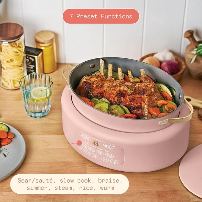 Beautiful 10-in-1 Electric Multi-Cooker, 6-Quart, Digital Display, Non-Stick Pot, One-Touch Control, 10 Cooking Functions (Rose)