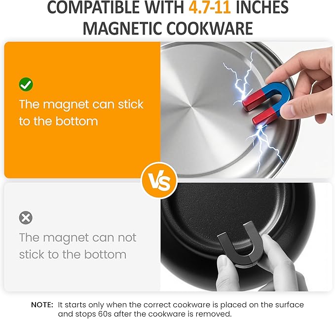 Sunvivi 1800W Portable Induction Cooktop, Commercial-Grade Electric Countertop Burner with Timer, Induction Hot Plate with LED Screen, 10 Power(100W-1800W), 14 Temp Setting(140°F-536°F), Black