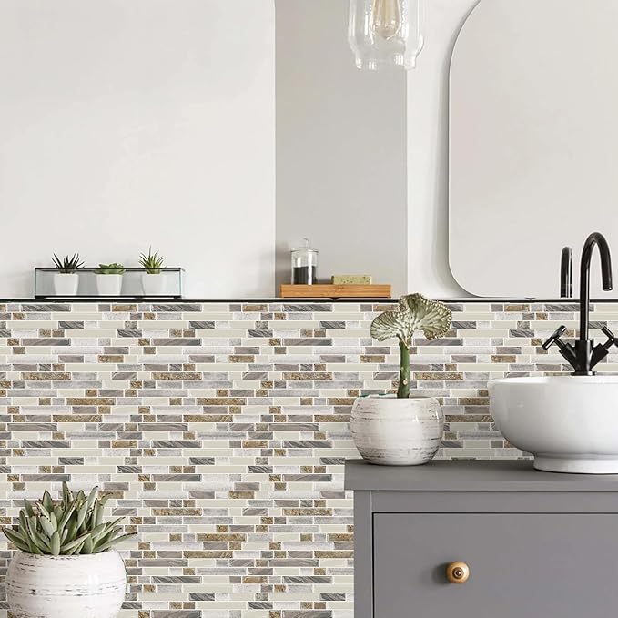 STICKGOO Peel and Stick Tile Backsplash for Kitchen, 12”×12”Stick on Backsplash, Self Adhesive Tile for Kitchen Backsplash and Bathroom(10 Sheets, Thicker Design)