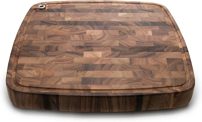 Ironwood Gourmet Acacia Wood Cutting Board With Juice Channel, Carolina Thick Square Chopping Board, 18"