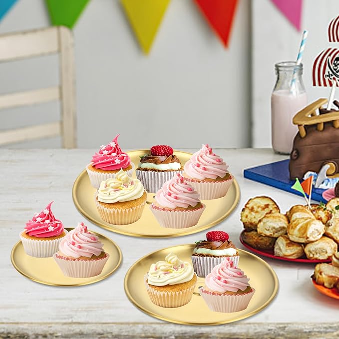 3 Tiered Gold Cupcake Stand 2 Pack Stainless Steel Gold Tiered Dessert Stand Cupcake Display Tower 3 Tier Serving Tray Cake Stand for Baby Shower Birthday Party Wedding