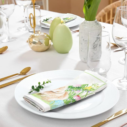 Easter Bunny Napkins, 18×18 Inch Egg Grass Dinner Cloth Napkins Set of 6, Washable Cotton Soft Absorbent Square Napkins for Dining Kitchen Party Wedding Decoration