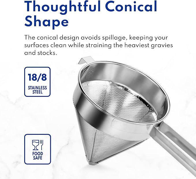 New Star Foodservice 34219 18/8 Stainless Steel China Cap Strainer, 7-Inch, Fine Mesh