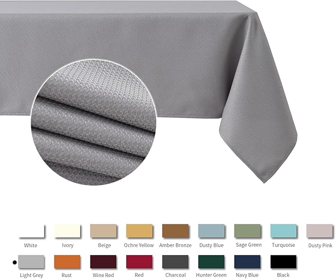 maxmill Jacquard Square Tablecloth Waterproof Spillproof Wrinkle Resistant Soft Textured Table Cloth for Dinner and Party Washable Polyester Fabric, Indoor and Outdoor Use, 60 x 60 Inch, Light Grey