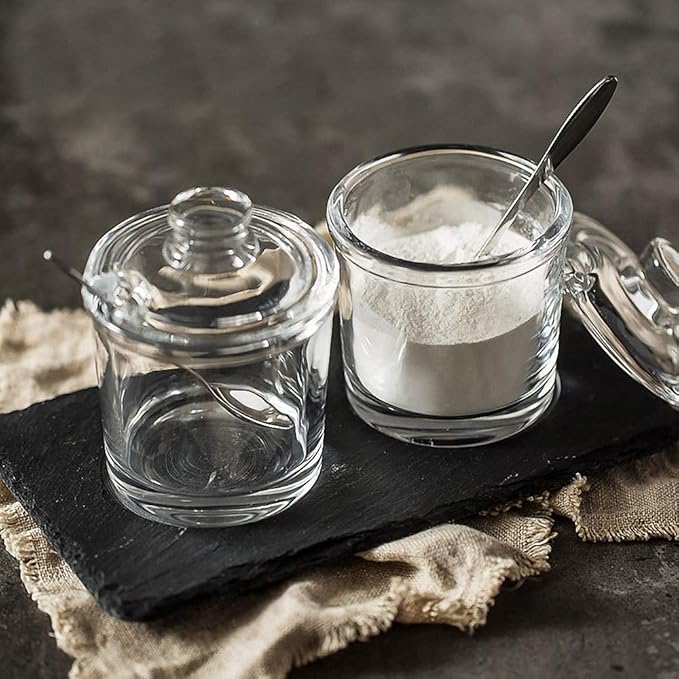 1 Piece Classic Clear Glass Sugar Bowl with Lid Serving Spoon Salt Pot Pepper Storage Jar Seasoning Pot Dispenser Container Sugar Box Condiment Spice Racks Holder for Home Kitchen